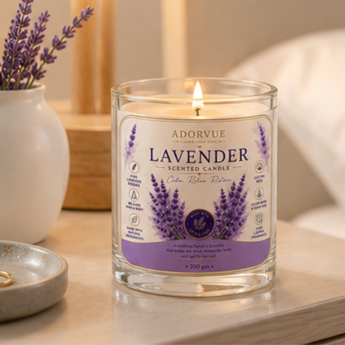 Lavender Scented Candle for Home Decor & Bedroom | 100% Soy Wax Aromatherapy Candle