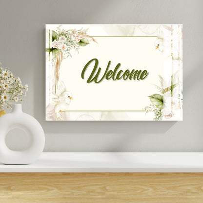Elegant Welcome Greens Metal Print With or Without Frame Wall Art
