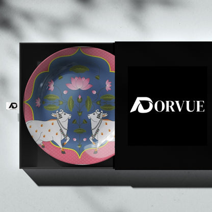 Sacred cow and Lotus Decorative Ceramic Wall Plate