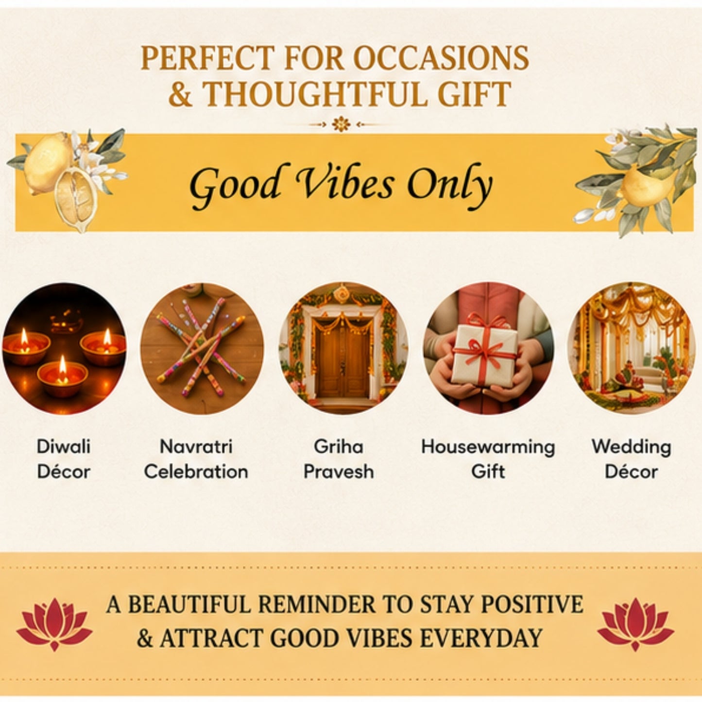 Good Vibes Only Toran for Main Door Entrance, Pooja Mandir & Housewarming Gift
