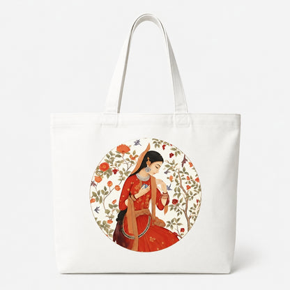 Rajasthan-Inspired Premium Reusable Unique Art Printed Tote Bag Stylish Eco-Friendly Cotton Handbags, Canvas Bags for College, Shopping, Office, Travel, Grocery Runs, Beach Day and Casual Outings