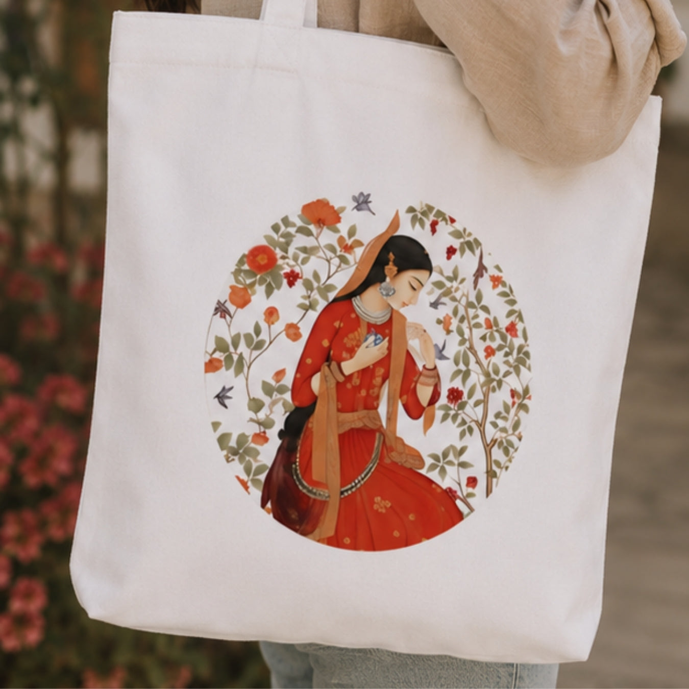 Rajasthan-Inspired Premium Reusable Unique Art Printed Tote Bag Stylish Eco-Friendly Cotton Handbags, Canvas Bags for College, Shopping, Office, Travel, Grocery Runs, Beach Day and Casual Outings