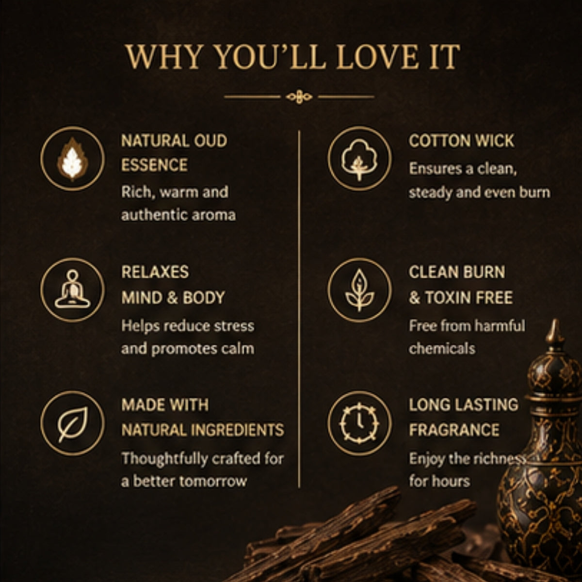 Oud Scented Candle for Home Décor & Gifting | Natural Soy Wax Aromatherapy