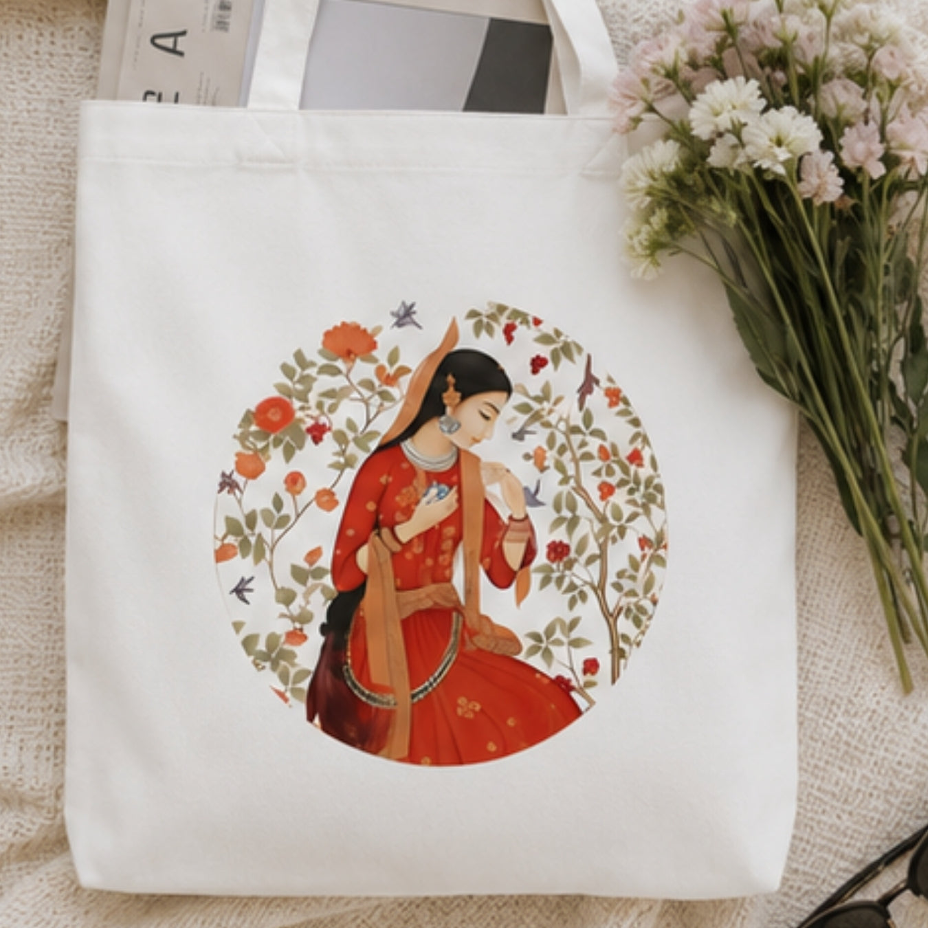 Rajasthan-Inspired Premium Reusable Unique Art Printed Tote Bag Stylish Eco-Friendly Cotton Handbags, Canvas Bags for College, Shopping, Office, Travel, Grocery Runs, Beach Day and Casual Outings