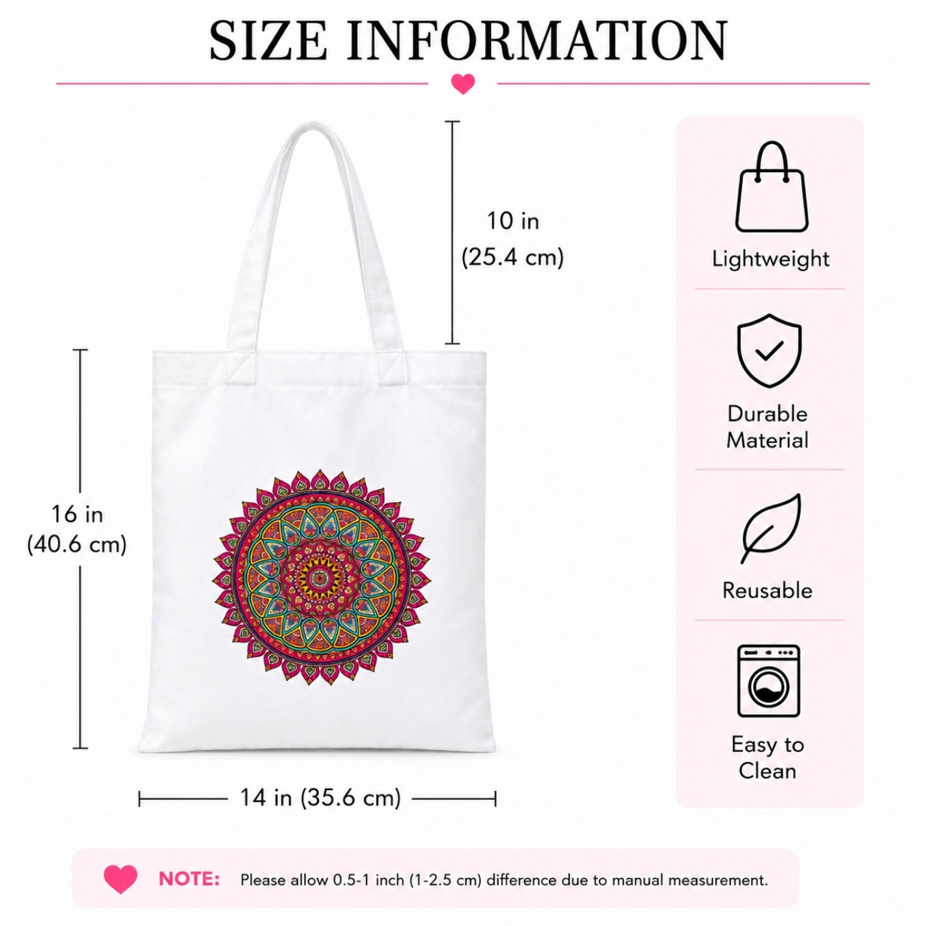Mandala Premium Reusable Unique Art Printed Tote Bag Stylish Eco-Friendly Cotton Handbags, Canvas Bags for College, Shopping, Office, Travel, Grocery Runs, Beach Day and Casual Outings