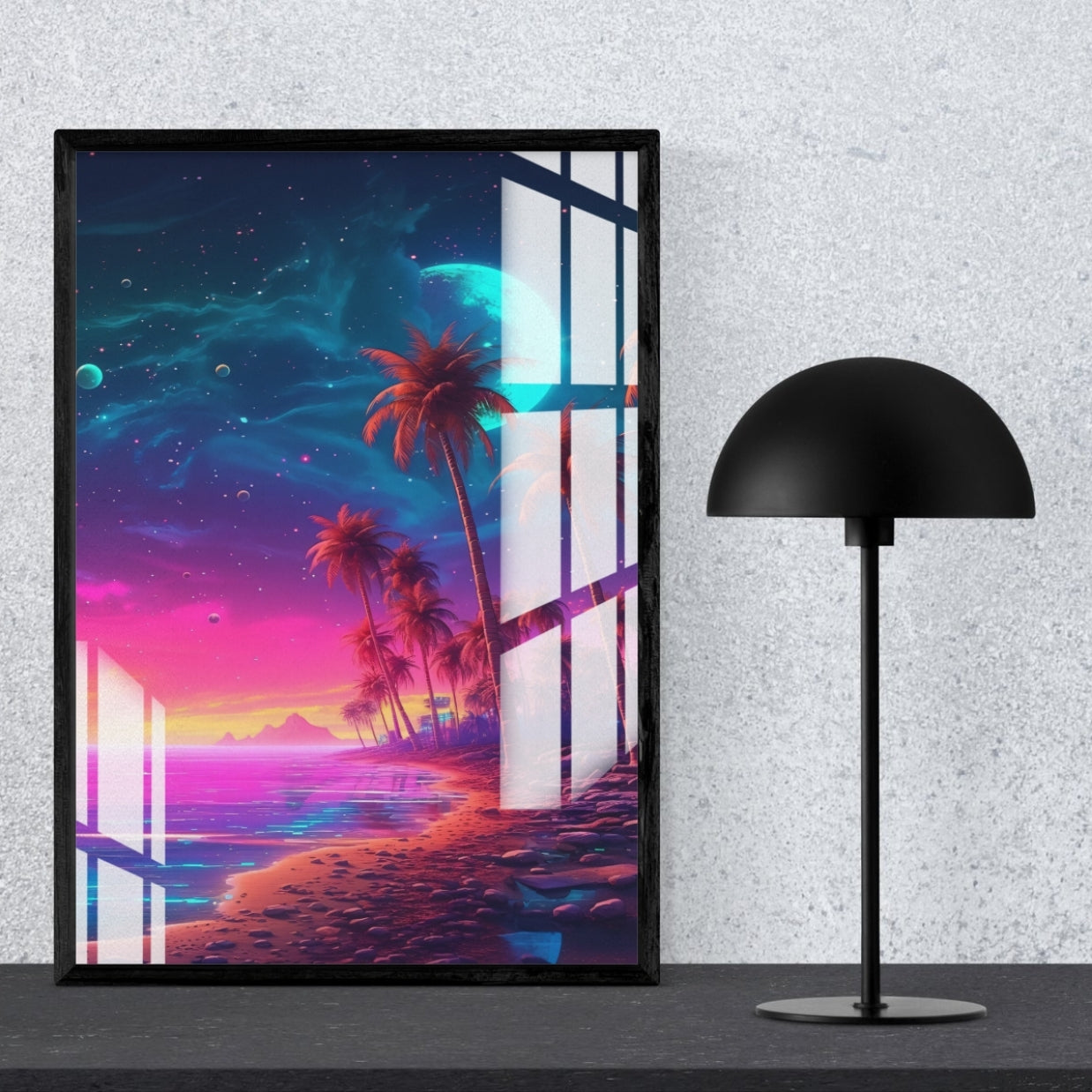 Neon Midnight Paradise Metal Print With or Without Frame Wall Art