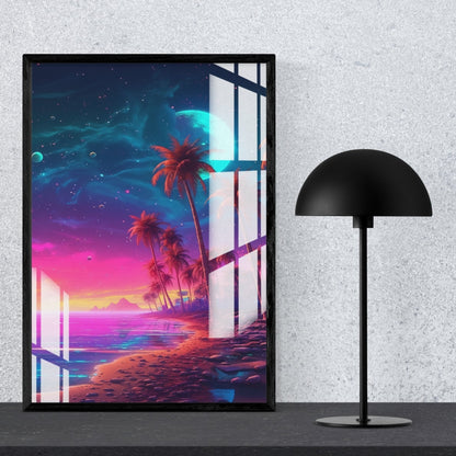 Neon Midnight Paradise Metal Print With or Without Frame Wall Art