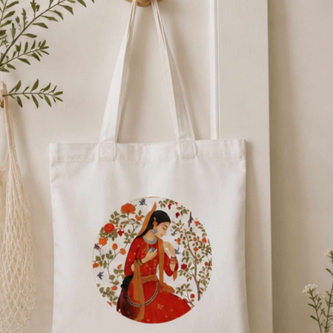 Rajasthan-Inspired Premium Reusable Unique Art Printed Tote Bag Stylish Eco-Friendly Cotton Handbags, Canvas Bags for College, Shopping, Office, Travel, Grocery Runs, Beach Day and Casual Outings