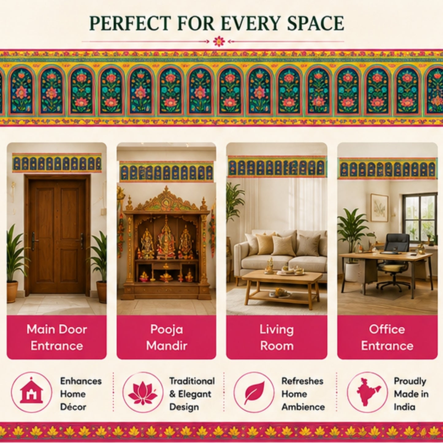 Floral Toran for Main Door Entrance, Window, Pooja Mandir & Housewarming Gift