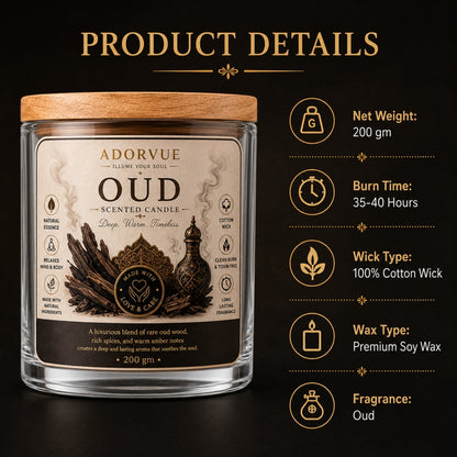 Oud Scented Candle for Home Décor & Gifting | Natural Soy Wax Aromatherapy