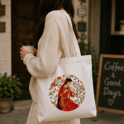 Rajasthan-Inspired Premium Reusable Unique Art Printed Tote Bag Stylish Eco-Friendly Cotton Handbags, Canvas Bags for College, Shopping, Office, Travel, Grocery Runs, Beach Day and Casual Outings