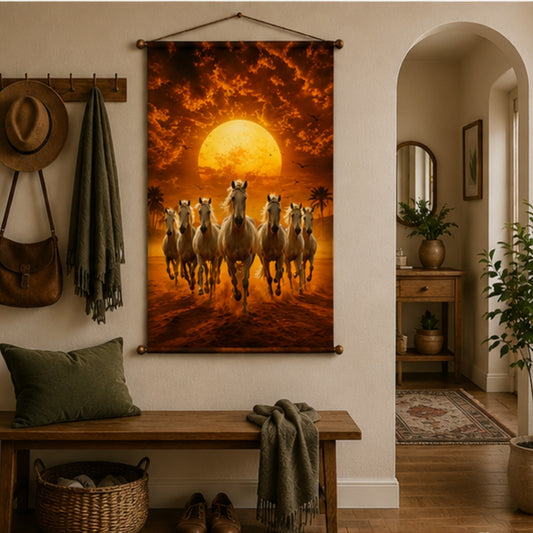 Seven Running Horse Vastu Wall Hanging Tapestry for Living Room & Bedroom