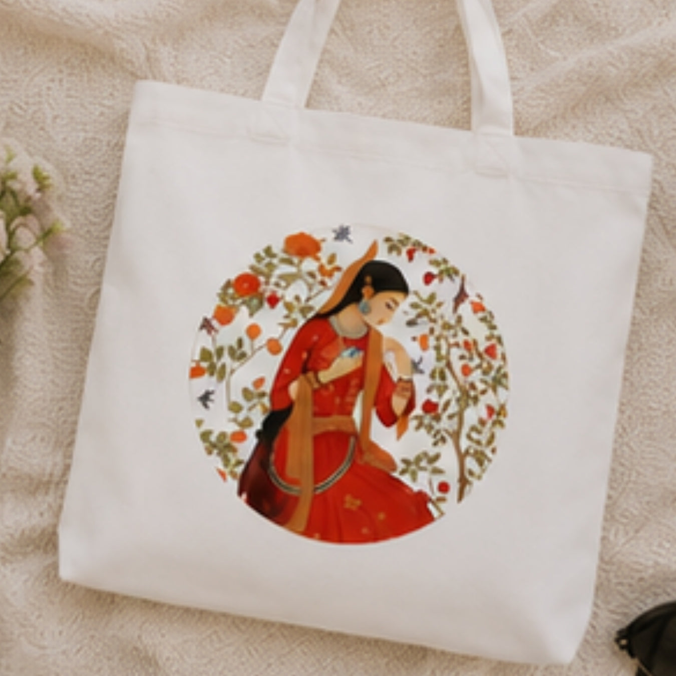 Rajasthan-Inspired Premium Reusable Unique Art Printed Tote Bag Stylish Eco-Friendly Cotton Handbags, Canvas Bags for College, Shopping, Office, Travel, Grocery Runs, Beach Day and Casual Outings