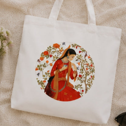 Rajasthan-Inspired Premium Reusable Unique Art Printed Tote Bag Stylish Eco-Friendly Cotton Handbags, Canvas Bags for College, Shopping, Office, Travel, Grocery Runs, Beach Day and Casual Outings