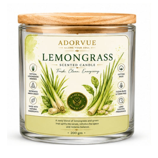 Lemongrass Scented Candle for Home Decor & Gifting | Natural Soy Wax Aromatherapy