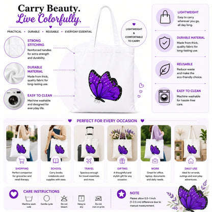 Butterfly Premium Reusable Tote Bag Stylish Eco-Friendly Cotton Handbags, Canvas Bags for College, Shopping, Office, Travel, Grocery Runs, Beach Day and Casual Outing