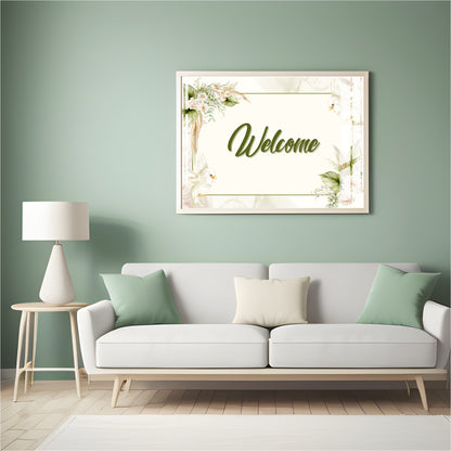 Elegant Welcome Greens Metal Print With or Without Frame Wall Art