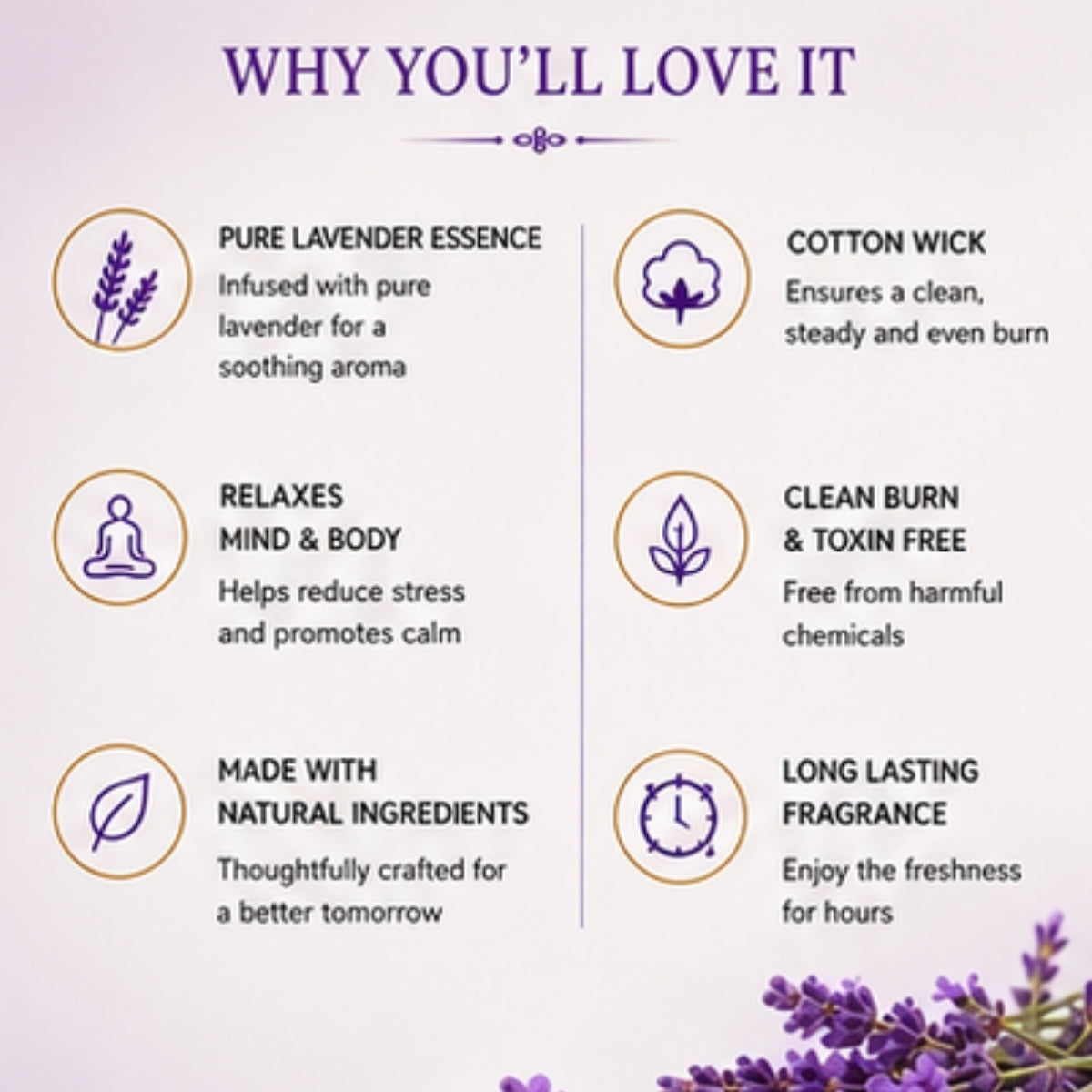 Lavender Scented Candle for Home Decor & Bedroom | 100% Soy Wax Aromatherapy Candle