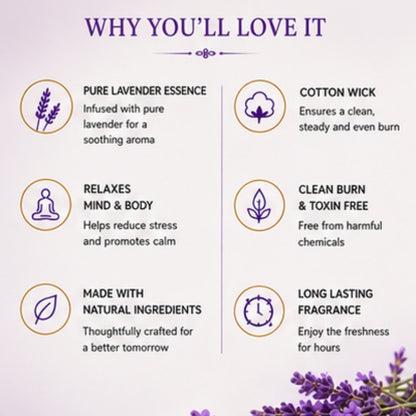 Lavender Scented Candle for Home Decor & Bedroom | 100% Soy Wax Aromatherapy Candle
