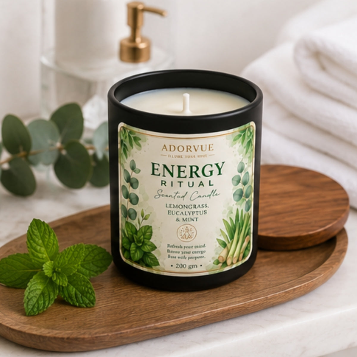 Energy Ritual Scented Candle for Home Fragrance | Lemongrass, Eucalyptus & Mint Soy Wax Candle