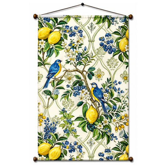 Bird & Lemon Tapestry Wall Hanging for Living Room & Bedroom | Vintage Botanical Wall Decor with Blue Birds & Citrus Floral Design | Aesthetic Fabric Tapestry for Home,Kitchen Decor 20x30 Inch