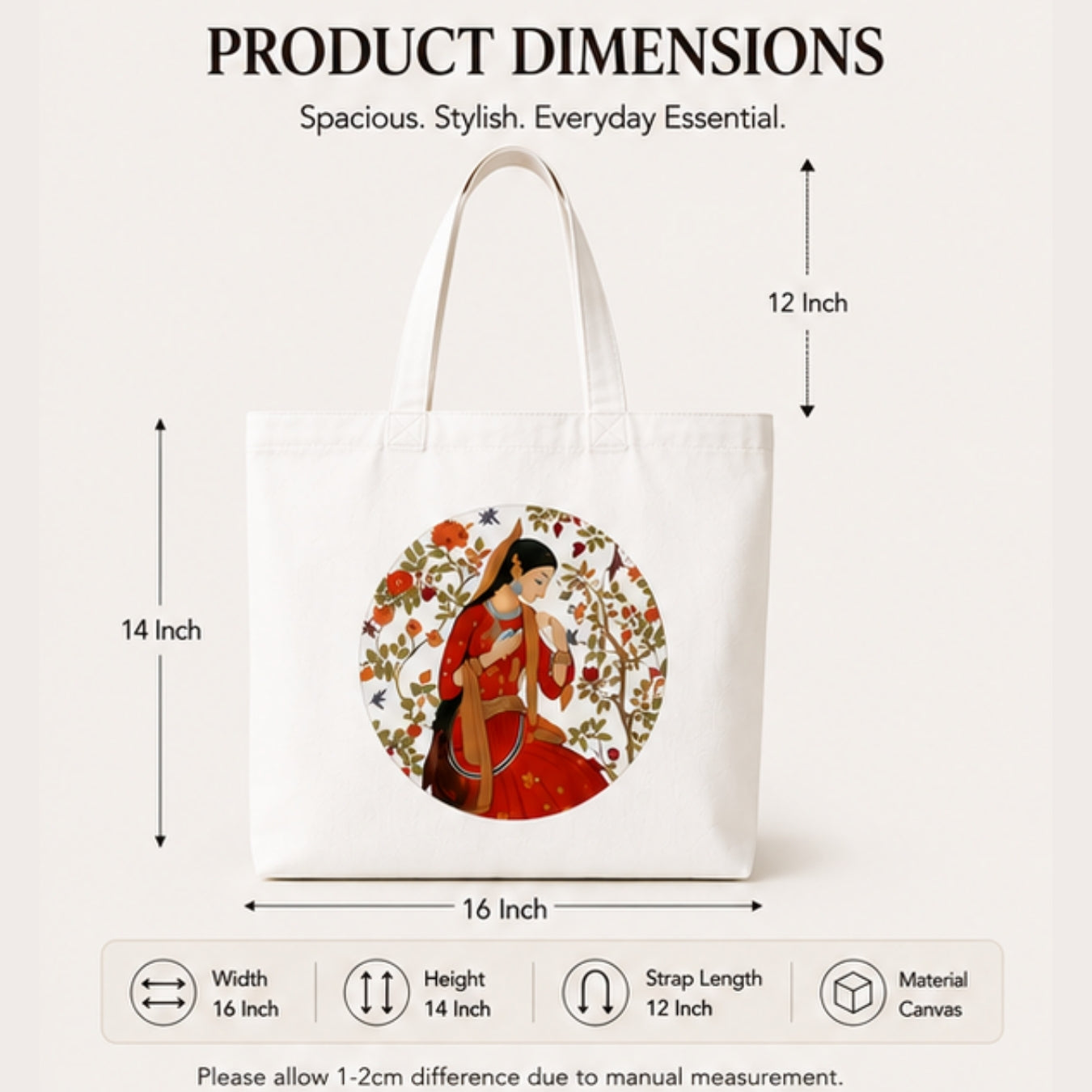 Rajasthan-Inspired Premium Reusable Unique Art Printed Tote Bag Stylish Eco-Friendly Cotton Handbags, Canvas Bags for College, Shopping, Office, Travel, Grocery Runs, Beach Day and Casual Outings