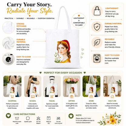 Cute Girl Premium Reusable Tote Bag Stylish Eco-Friendly Cotton Handbags, Canvas Bags for College, Shopping, Office, Travel, Grocery Runs, Beach Day and Casual Outing