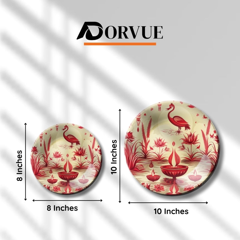 Crimson Reflections Home Decor Ceramic Wall Plate