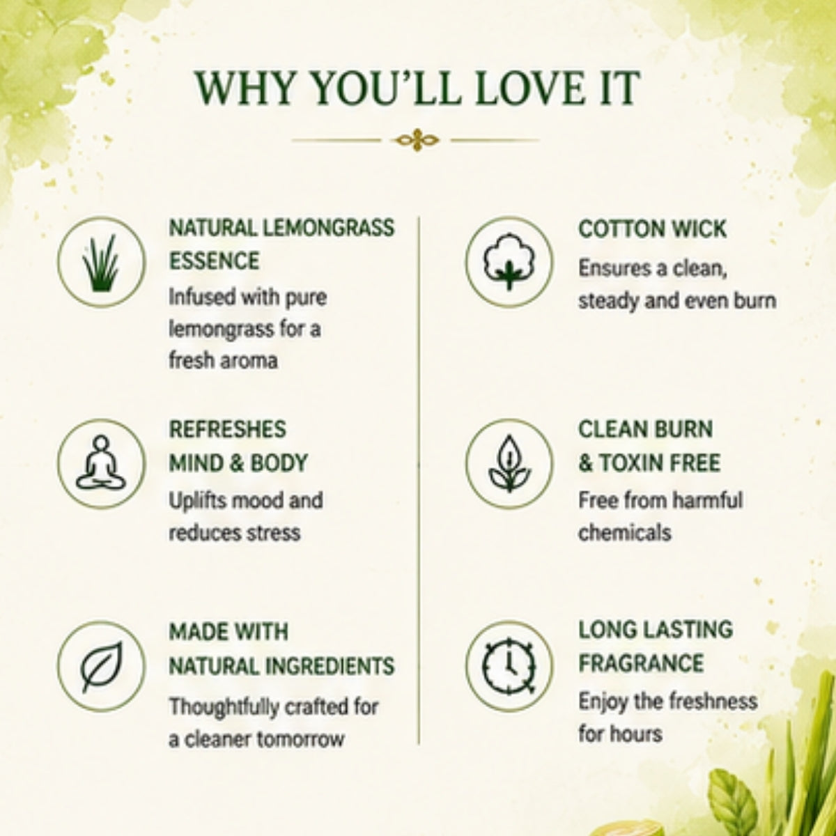 Lemongrass Scented Candle for Home Decor & Gifting | Natural Soy Wax Aromatherapy