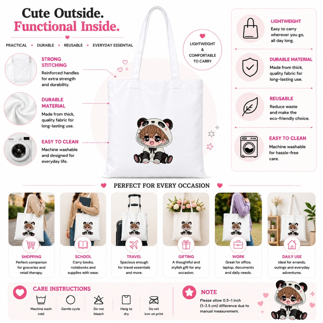 Cute Boy Premium Reusable Unique Art Printed Tote Bag Stylish Eco-Friendly Cotton Handbags, Canvas Bags for College, Shopping, Office, Travel, Grocery Runs, Beach Day and Casual Outings
