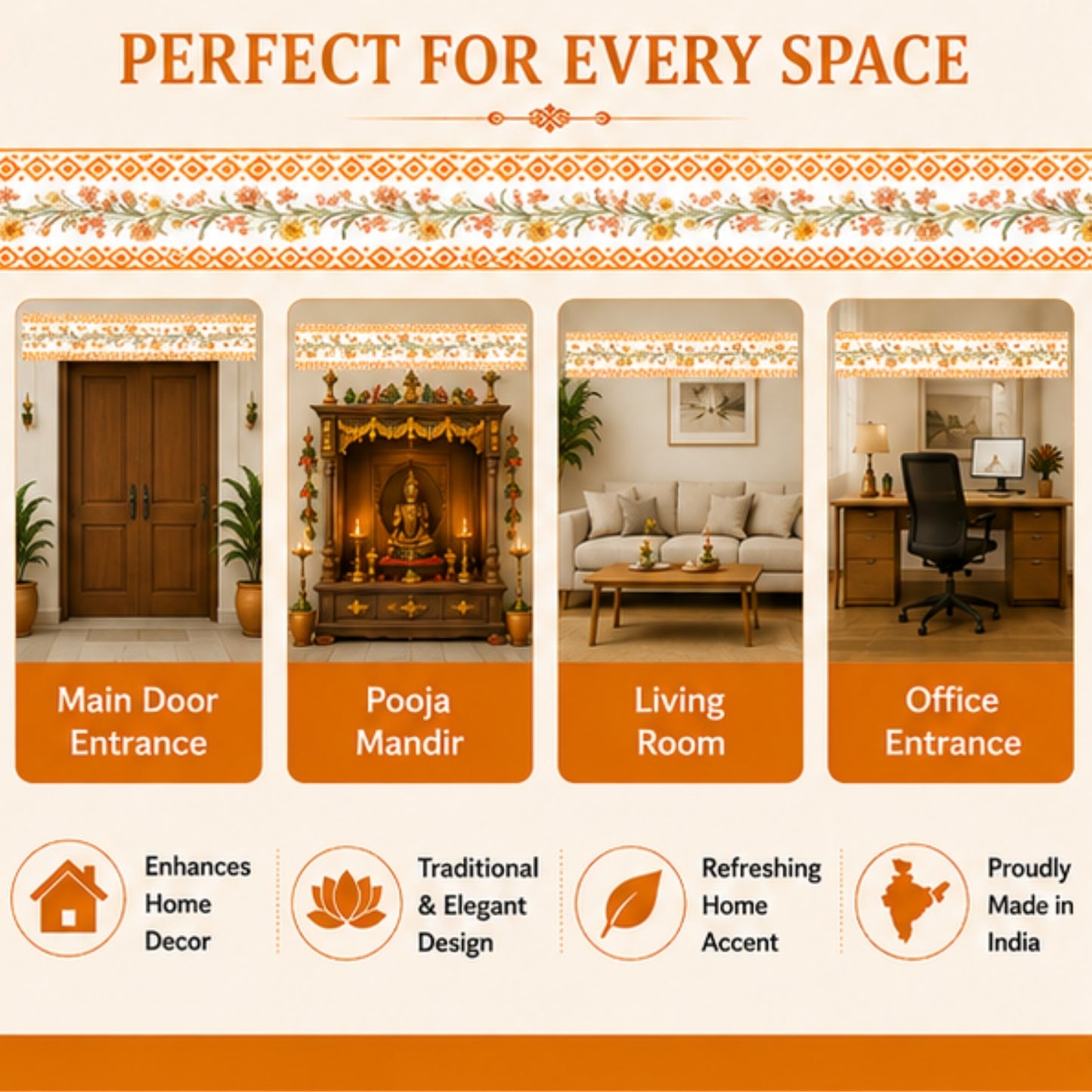 Floral Motifs Toran for Main Door Entrance, Window, Pooja Mandir & Housewarming Gift