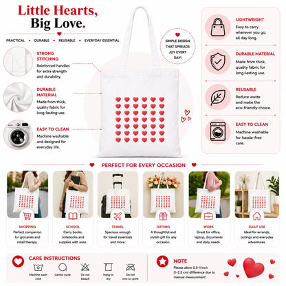 Hearts Premium Reusable Unique Art Printed Tote Bag Stylish Eco-Friendly Cotton Handbags, Canvas Bags for College, Shopping, Office, Travel, Grocery Runs, Beach Day and Casual Outings