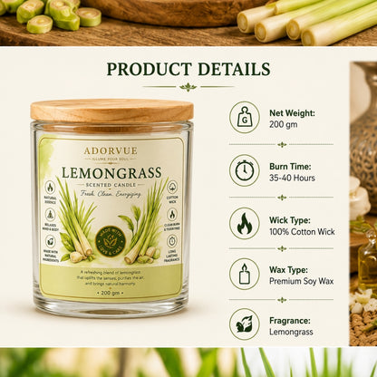 Lemongrass Scented Candle for Home Decor & Gifting | Natural Soy Wax Aromatherapy