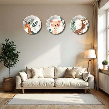 Set of 3 Forest Friends Kids Room and Nursery Décor Wall Plates