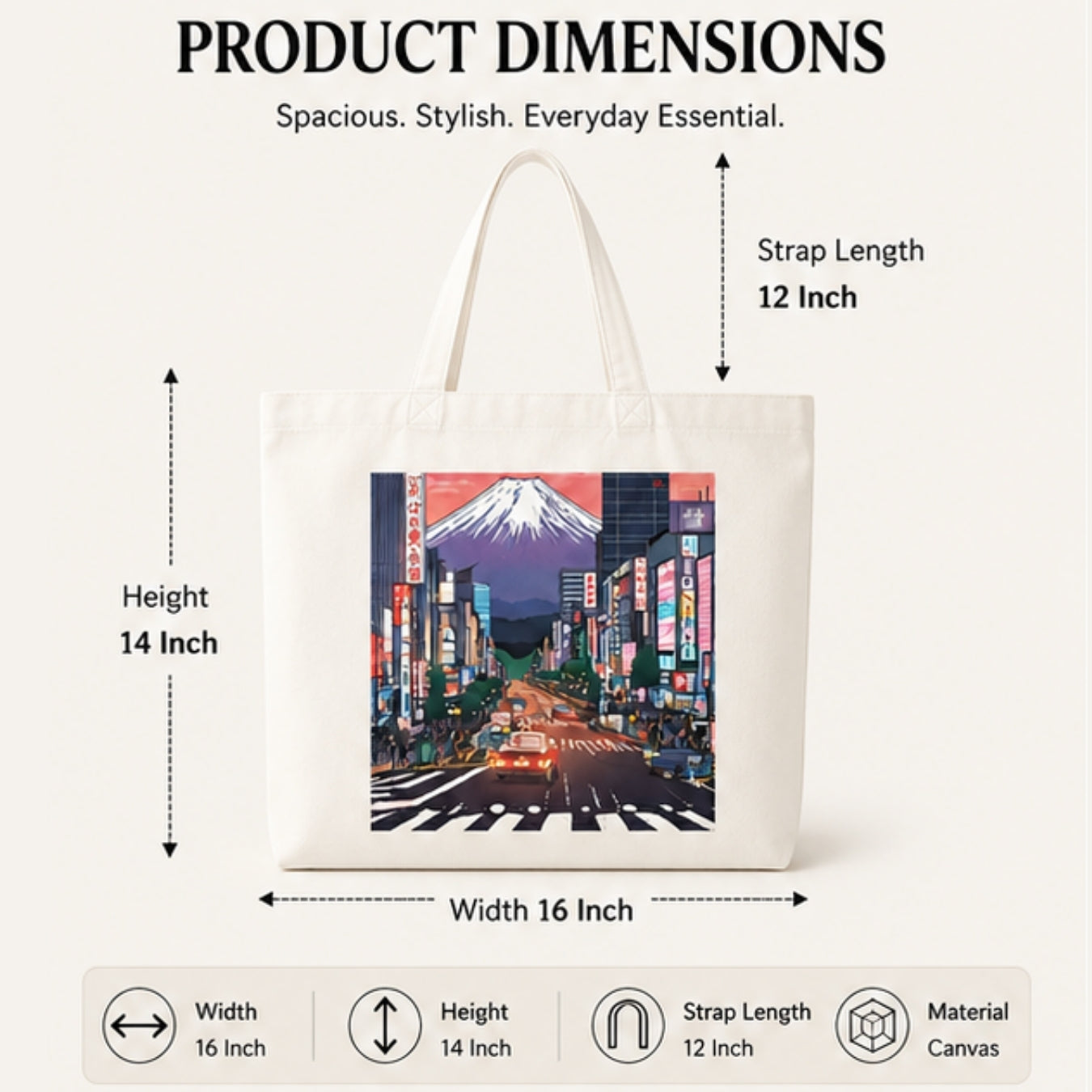 Tokyo Premium Reusable Unique Art Printed Tote Bag Stylish Eco-Friendly Cotton Handbags, Canvas Bags for College, Shopping, Office, Travel, Grocery Runs, Beach Day and Casual Outings