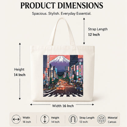 Tokyo Premium Reusable Unique Art Printed Tote Bag Stylish Eco-Friendly Cotton Handbags, Canvas Bags for College, Shopping, Office, Travel, Grocery Runs, Beach Day and Casual Outings
