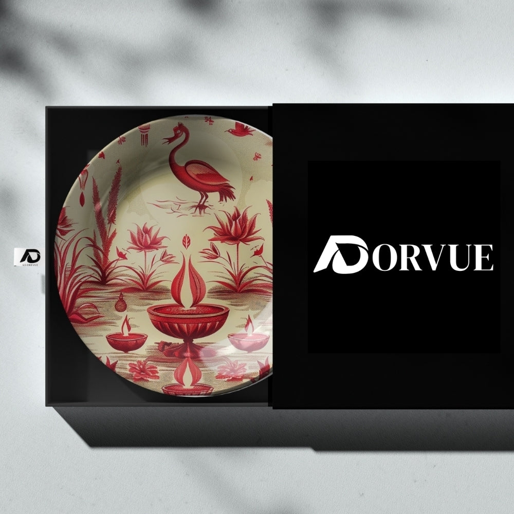 Crimson Reflections Home Decor Ceramic Wall Plate