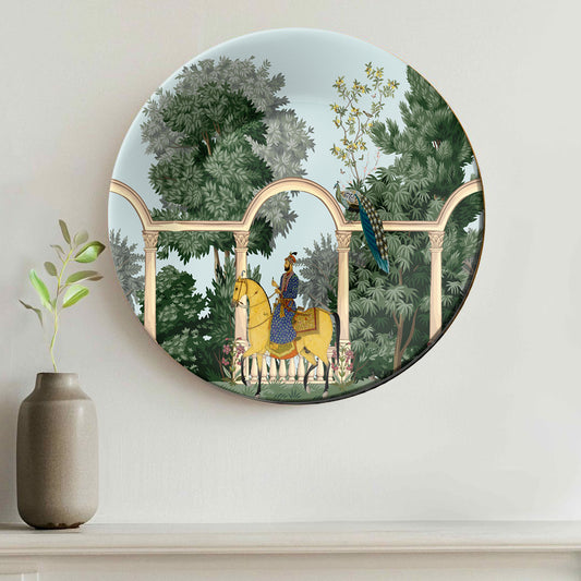 Mughal Prince Horse Ride Ceramic Decorative Wall Plate For Home Décor & Gift