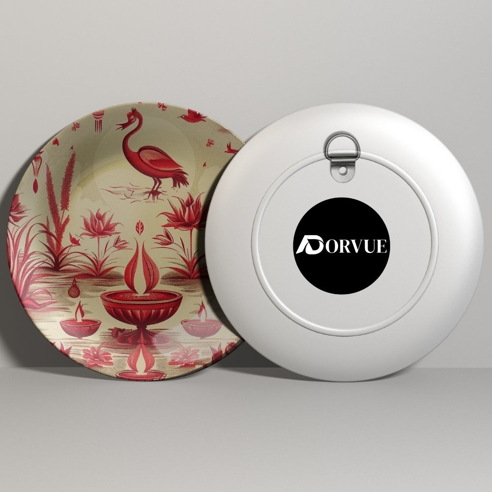 Crimson Reflections Home Decor Ceramic Wall Plate