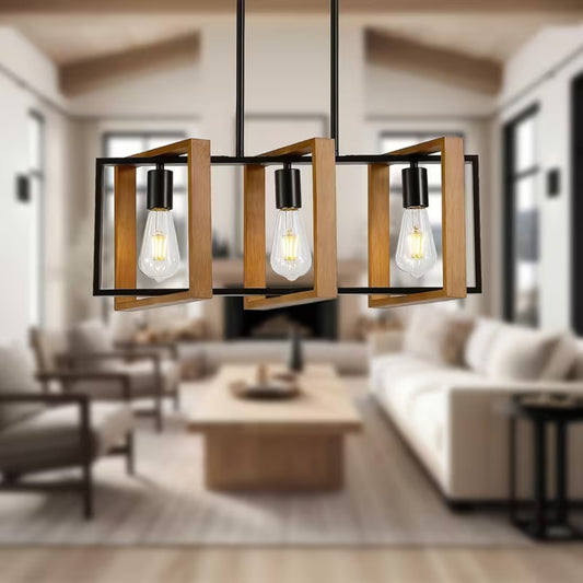 Noir Linear Trio Pendant Solid Wood Lamp