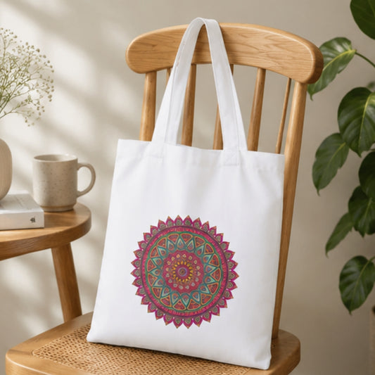 Mandala Premium Reusable Unique Art Printed Tote Bag Stylish Eco-Friendly Cotton Handbags, Canvas Bags for College, Shopping, Office, Travel, Grocery Runs, Beach Day and Casual Outings