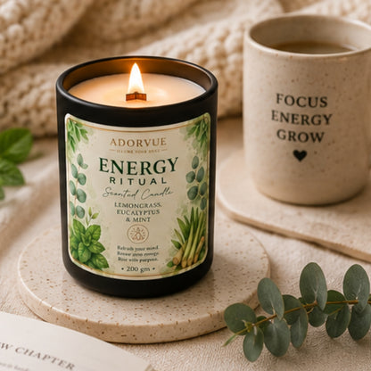Energy Ritual Scented Candle for Home Fragrance | Lemongrass, Eucalyptus & Mint Soy Wax Candle