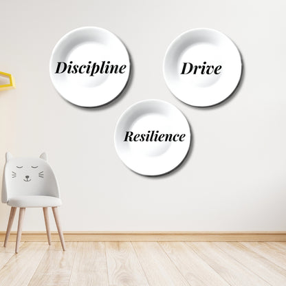 Set of 3 Motivational Quotes Monochrome Wall Plates