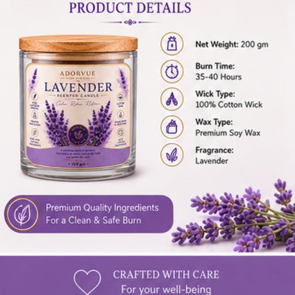 Lavender Scented Candle for Home Decor & Bedroom | 100% Soy Wax Aromatherapy Candle