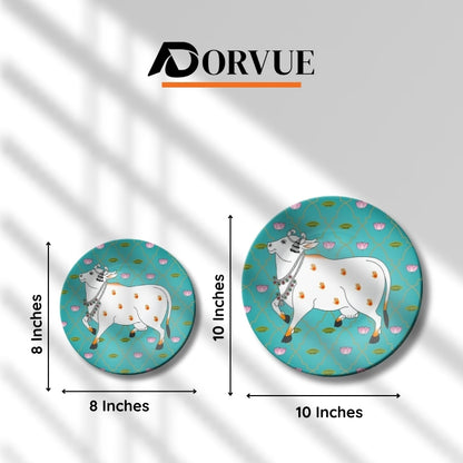White Cow and Lotuses Pichwai Ceramic Decorative Wall Plate