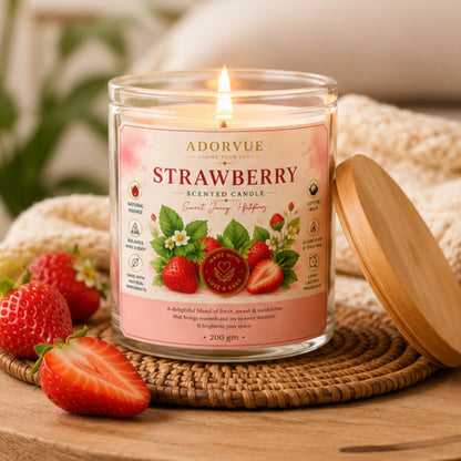 Strawberry Scented Candle for Home Decor & Gifting | Natural Soy Wax Aromatherapy Candle