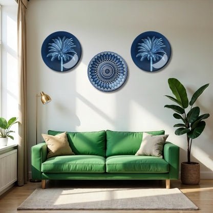 Set of 3 Tropical Mandala Indigo Oasis Home Décor Wall Plates