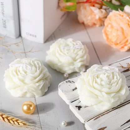 Set of 3 100% Soy Wax Peony Shape Handmade Candle In White