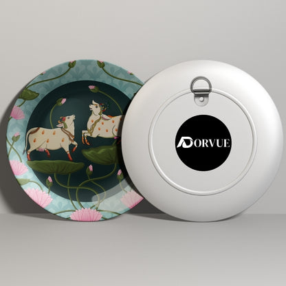 Pichwai Cow and Lotus Home Decor Ceramic Wall Plate