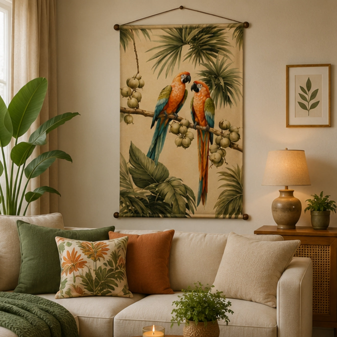 Parrot Tapestry Wall Hanging for Living Room & Bedroom | Tropical Bird Wall Decor with Macaw & Palm Leaf Design | Aesthetic Fabric Tapestry for Home, Office & Boho Decor 20x30 Inch